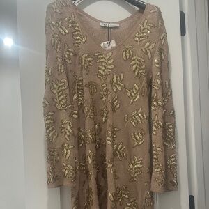 Zara Beige Dress with Gold Leaf Accents